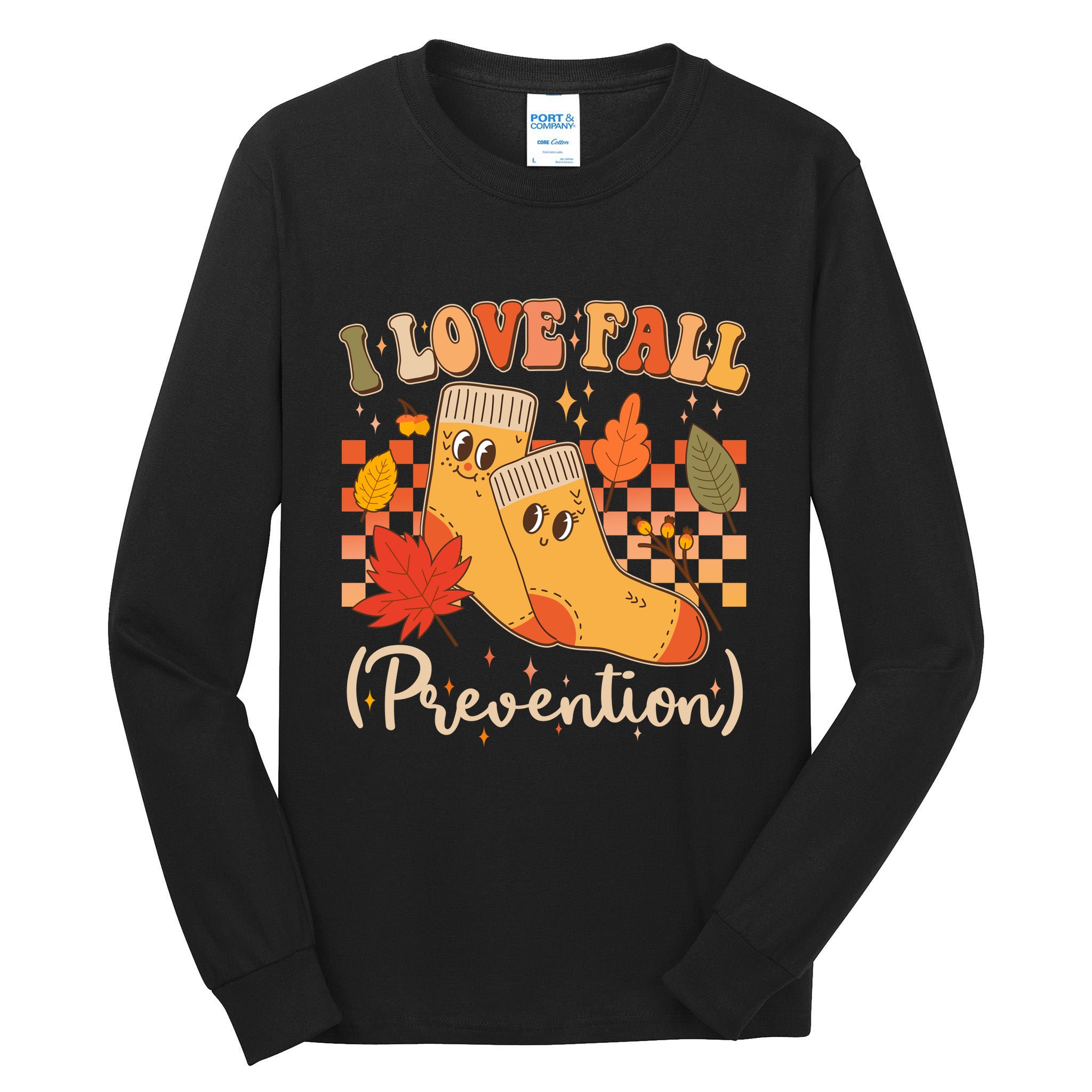 Funny Cute I Love Fall Prevention Retro Cartoon Socks Autumn Lover Tall Long Sleeve T-Shirt