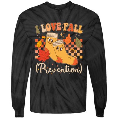 Funny Cute I Love Fall Prevention Retro Cartoon Socks Autumn Lover Tie-Dye Long Sleeve Shirt