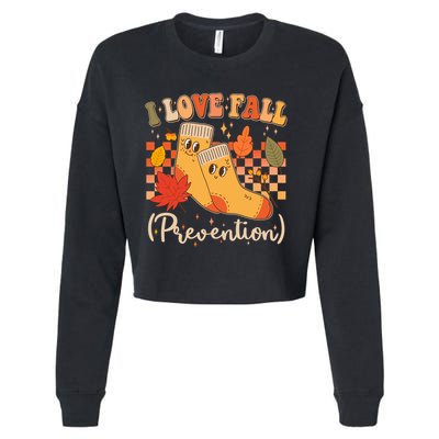 Funny Cute I Love Fall Prevention Retro Cartoon Socks Autumn Lover Cropped Pullover Crew