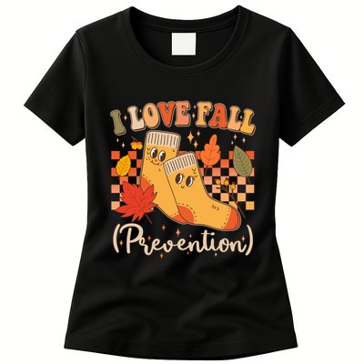 Funny Cute I Love Fall Prevention Retro Cartoon Socks Autumn Lover Womens T-Shirt