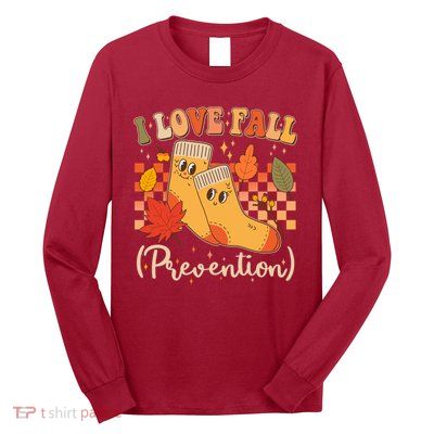 Funny Cute I Love Fall Prevention Retro Cartoon Socks Autumn Lover Long Sleeve Shirt