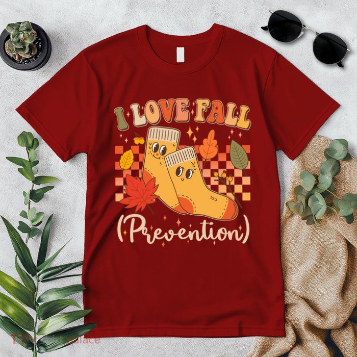 Funny Cute I Love Fall Prevention Retro Cartoon Socks Autumn Lover Premium T-Shirt