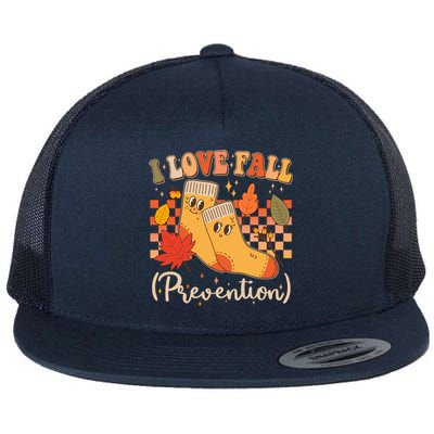 Funny Cute I Love Fall Prevention Retro Cartoon Socks Autumn Lover Flat Bill Trucker Hat