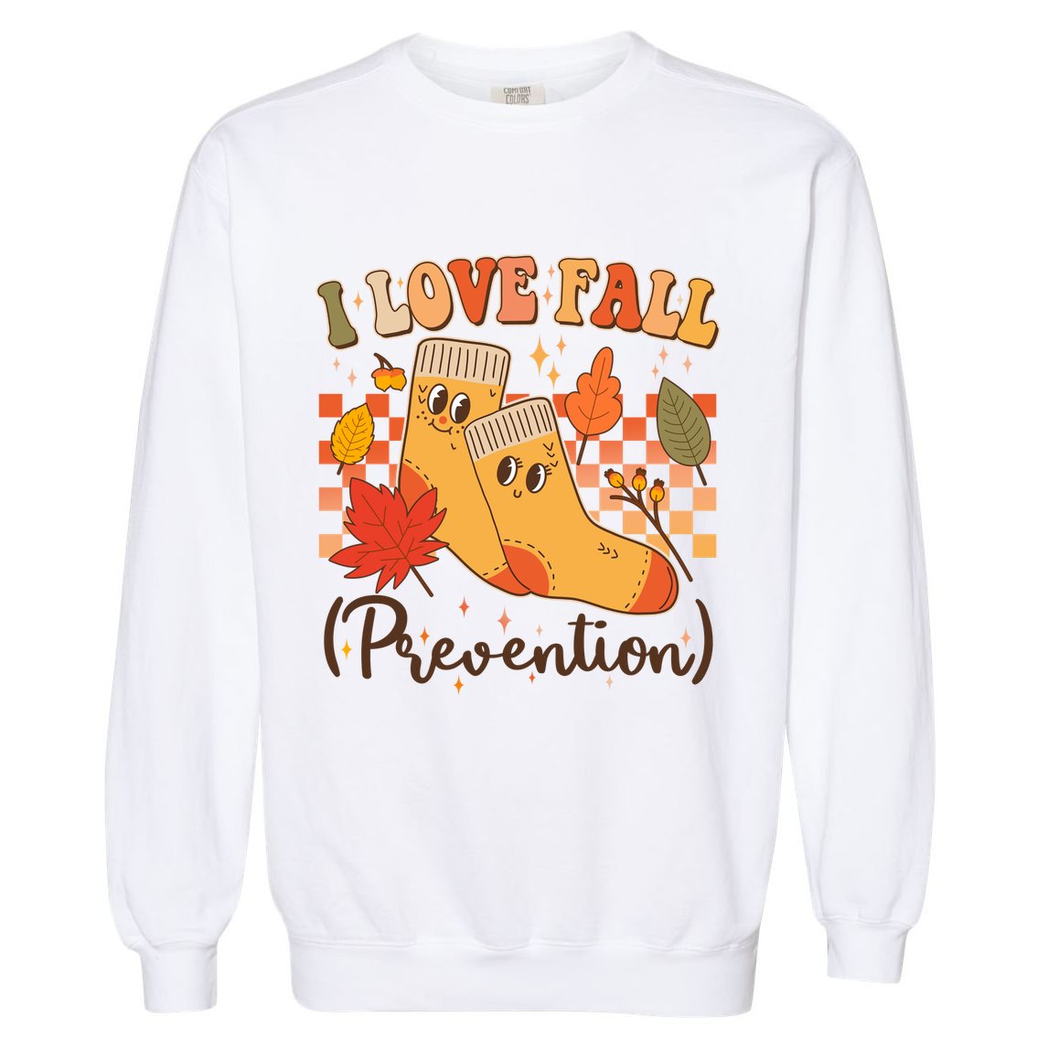 Funny Cute I Love Fall Prevention Retro Cartoon Socks Autumn Lover Garment-Dyed Sweatshirt