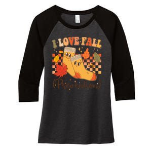 Funny Cute I Love Fall Prevention Retro Cartoon Socks Autumn Lover Women's Tri-Blend 3/4-Sleeve Raglan Shirt