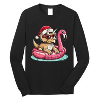 Funny Christmas In July Triceratops Santa Flamingo Floatie Long Sleeve Shirt