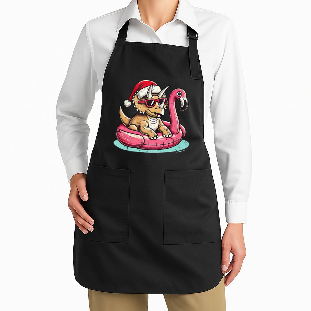 Funny Christmas In July Triceratops Santa Flamingo Floatie Apron