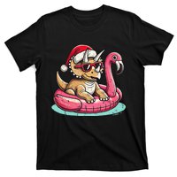 Funny Christmas In July Triceratops Santa Flamingo Floatie T-Shirt