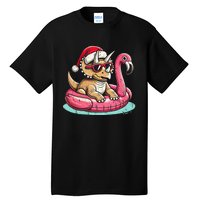 Funny Christmas In July Triceratops Santa Flamingo Floatie Tall T-Shirt