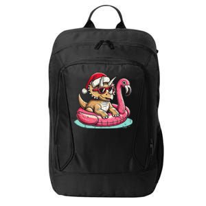 Funny Christmas In July Triceratops Santa Flamingo Floatie City Backpack