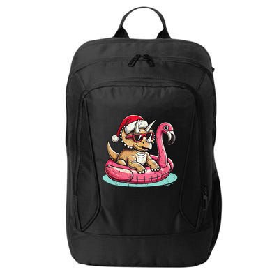 Funny Christmas In July Triceratops Santa Flamingo Floatie City Backpack