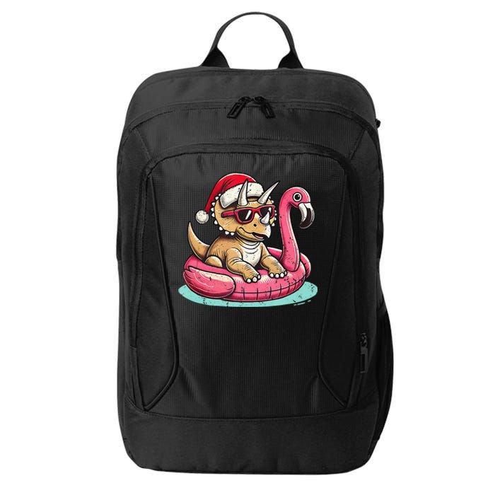 Funny Christmas In July Triceratops Santa Flamingo Floatie City Backpack