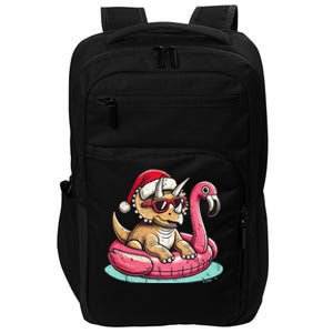 Funny Christmas In July Triceratops Santa Flamingo Floatie Impact Tech Backpack