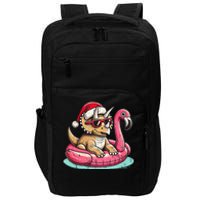 Funny Christmas In July Triceratops Santa Flamingo Floatie Impact Tech Backpack