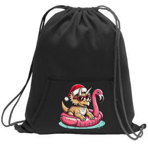 Funny Christmas In July Triceratops Santa Flamingo Floatie Sweatshirt Cinch Pack Bag