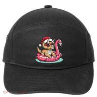 Funny Christmas In July Triceratops Santa Flamingo Floatie 7-Panel Snapback Hat