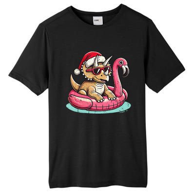 Funny Christmas In July Triceratops Santa Flamingo Floatie Tall Fusion ChromaSoft Performance T-Shirt