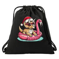 Funny Christmas In July Triceratops Santa Flamingo Floatie Drawstring Bag