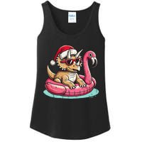 Funny Christmas In July Triceratops Santa Flamingo Floatie Ladies Essential Tank