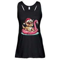 Funny Christmas In July Triceratops Santa Flamingo Floatie Ladies Essential Flowy Tank