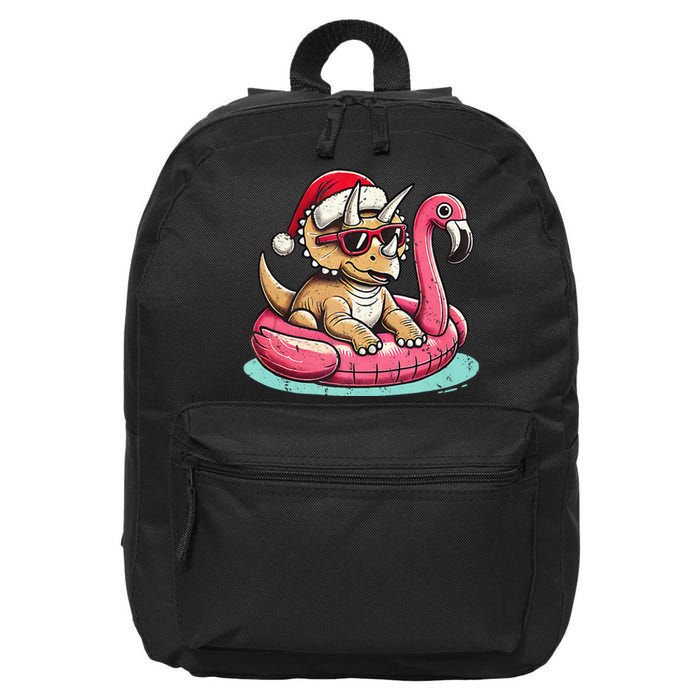 Funny Christmas In July Triceratops Santa Flamingo Floatie 16 in Basic Backpack