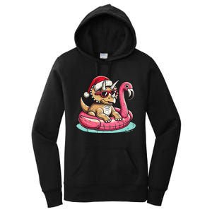 Funny Christmas In July Triceratops Santa Flamingo Floatie Women's Pullover Hoodie