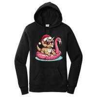 Funny Christmas In July Triceratops Santa Flamingo Floatie Women's Pullover Hoodie