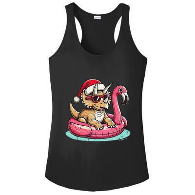 Funny Christmas In July Triceratops Santa Flamingo Floatie Ladies PosiCharge Competitor Racerback Tank