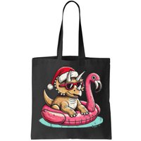 Funny Christmas In July Triceratops Santa Flamingo Floatie Tote Bag