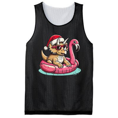 Funny Christmas In July Triceratops Santa Flamingo Floatie Mesh Reversible Basketball Jersey Tank