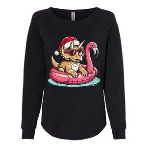 Funny Christmas In July Triceratops Santa Flamingo Floatie Womens California Wash Sweatshirt