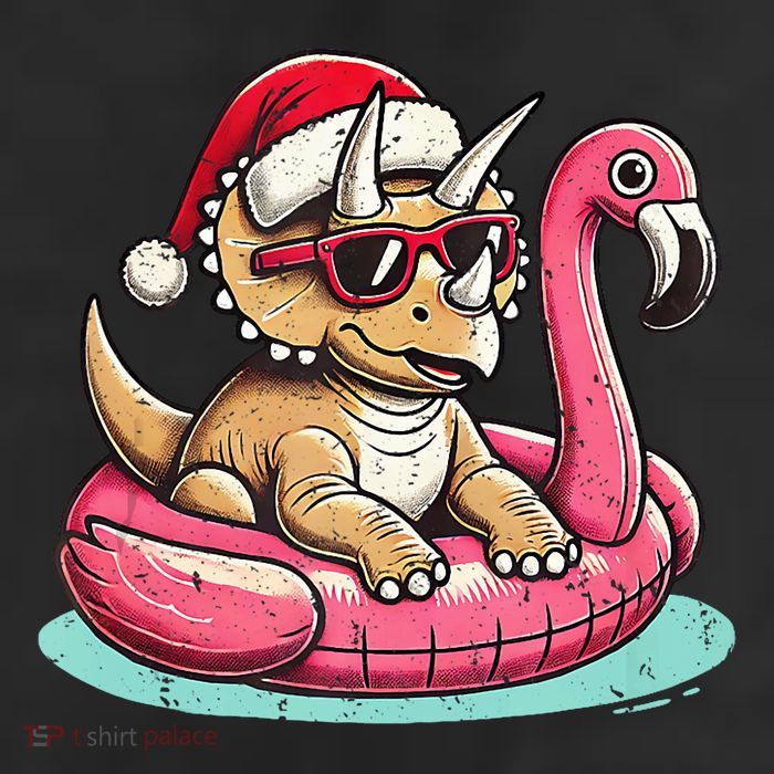 Funny Christmas In July Triceratops Santa Flamingo Floatie 25L Jumbo Tote