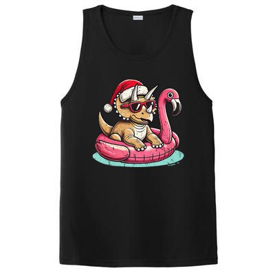 Funny Christmas In July Triceratops Santa Flamingo Floatie PosiCharge Competitor Tank