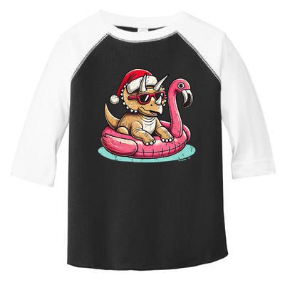 Funny Christmas In July Triceratops Santa Flamingo Floatie Toddler Fine Jersey T-Shirt