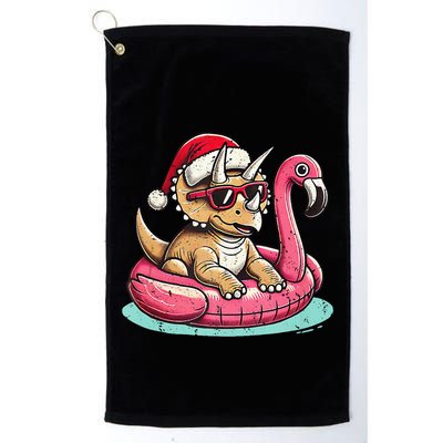 Funny Christmas In July Triceratops Santa Flamingo Floatie Golf Towel