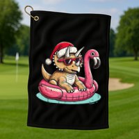 Funny Christmas In July Triceratops Santa Flamingo Floatie Golf Towel