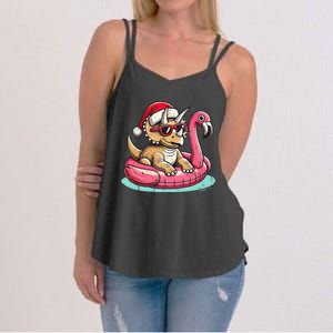 Funny Christmas In July Triceratops Santa Flamingo Floatie Women's Strappy Tank