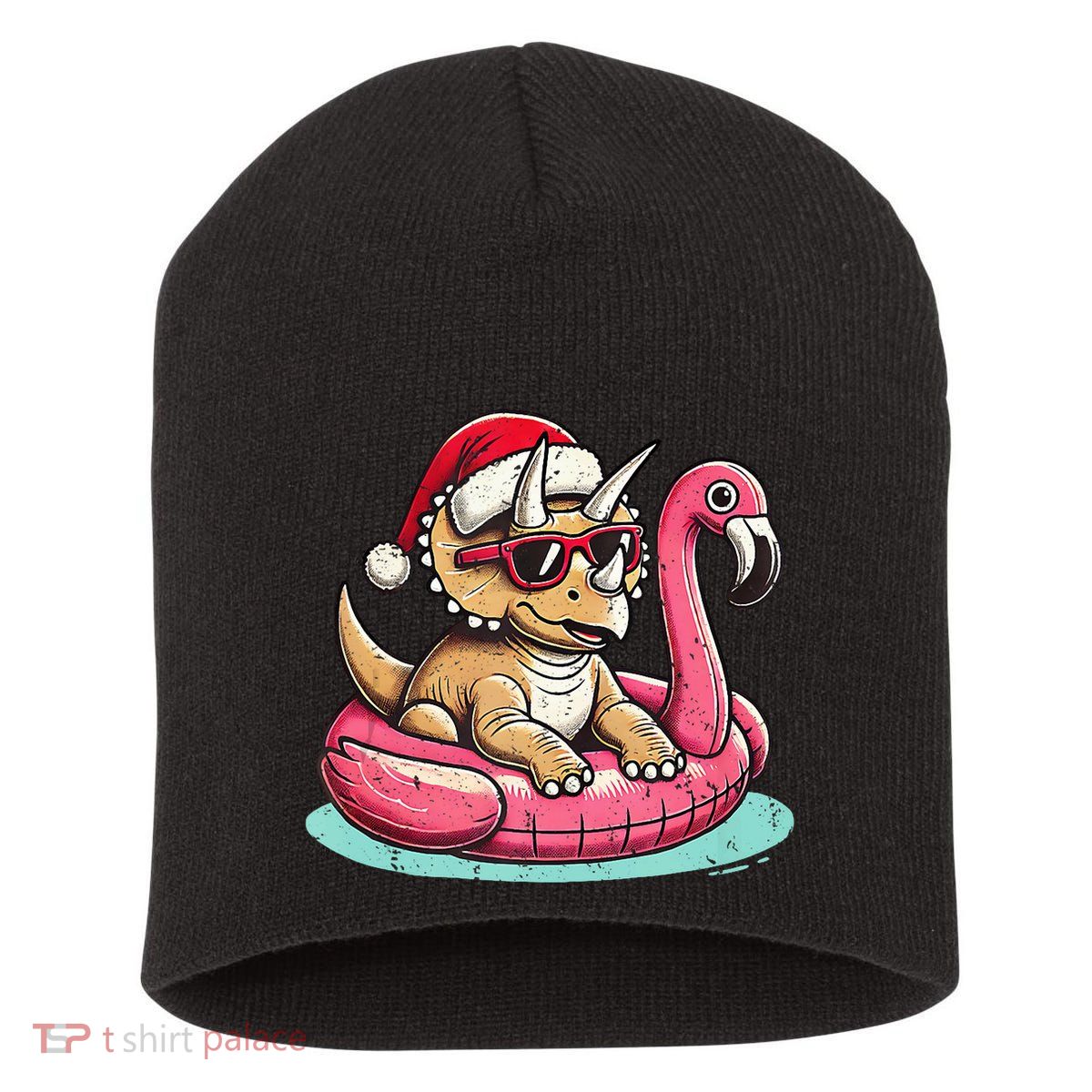 Funny Christmas In July Triceratops Santa Flamingo Floatie Short Acrylic Beanie