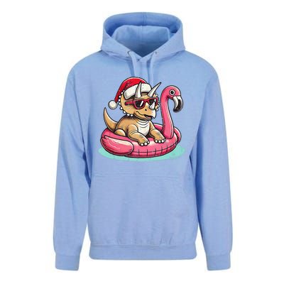 Funny Christmas In July Triceratops Santa Flamingo Floatie Unisex Surf Hoodie