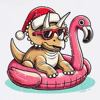 Funny Christmas In July Triceratops Santa Flamingo Floatie Garment-Dyed Sweatshirt