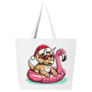 Funny Christmas In July Triceratops Santa Flamingo Floatie 25L Jumbo Tote