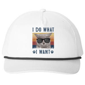 Funny Cat I Do What I Want Cat Retro 90s Cat Lovers Gift Snapback Five-Panel Rope Hat