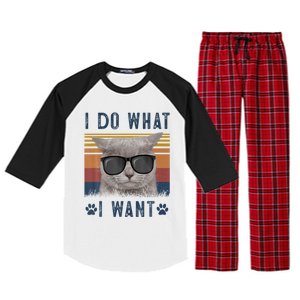 Funny Cat I Do What I Want Cat Retro 90s Cat Lovers Gift Raglan Sleeve Pajama Set