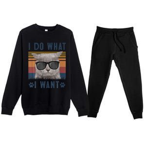 Funny Cat I Do What I Want Cat Retro 90s Cat Lovers Gift Premium Crewneck Sweatsuit Set