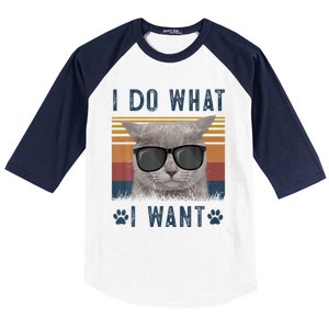 Funny Cat I Do What I Want Cat Retro 90s Cat Lovers Gift Baseball Sleeve Shirt