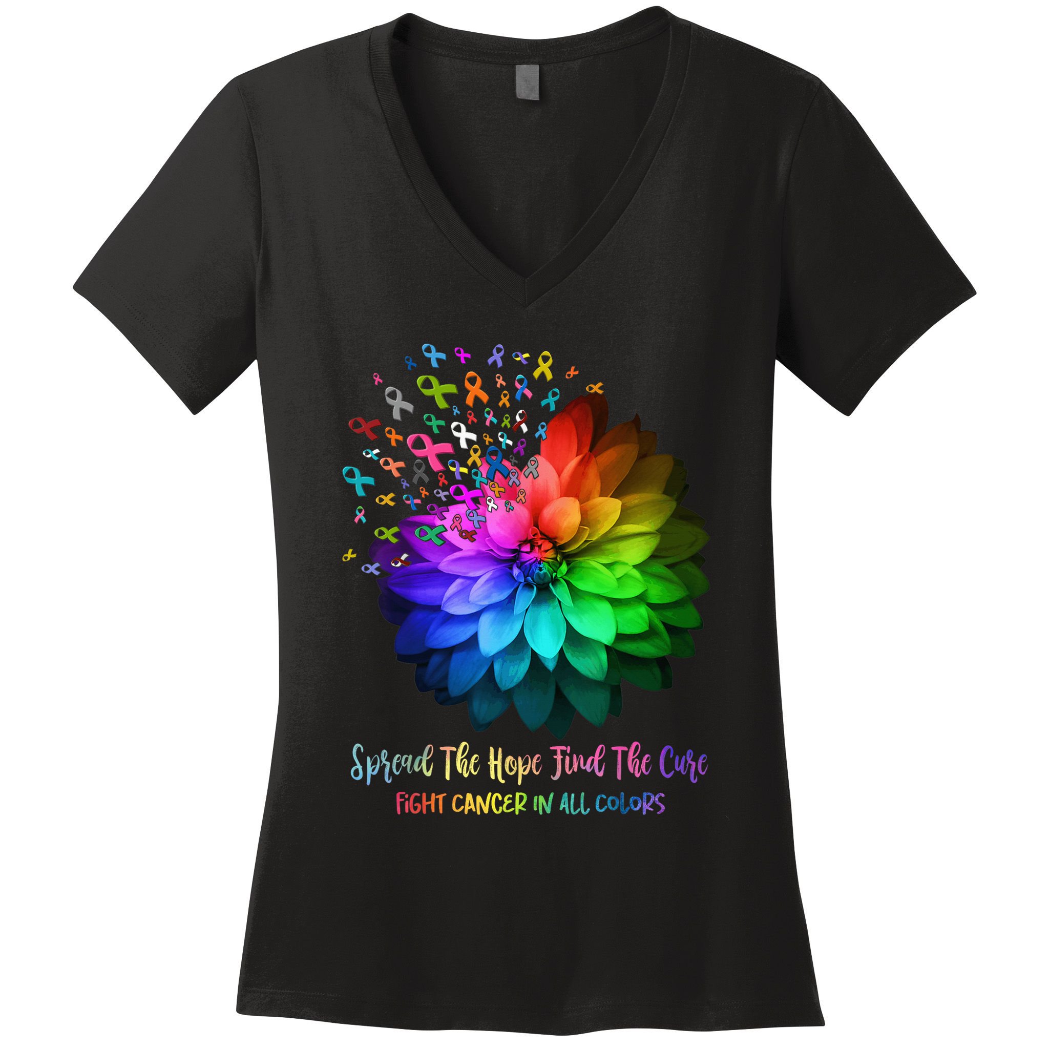 Fight Cancer In All Color Spread The Hope Find a Cure Women's V-Neck T-Shirt