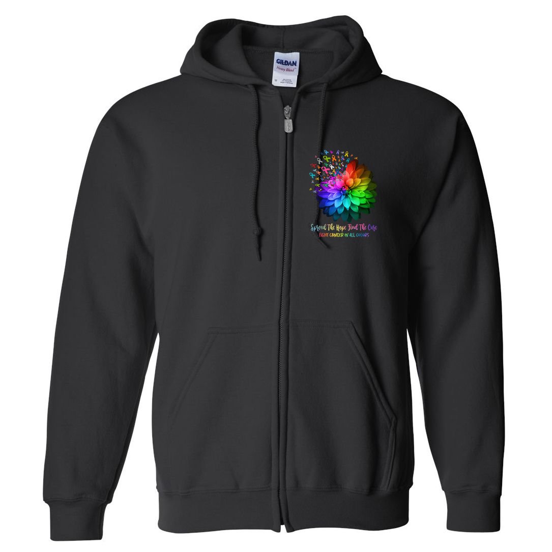 Fight Cancer In All Color Spread The Hope Find a Cure Full Zip Hoodie