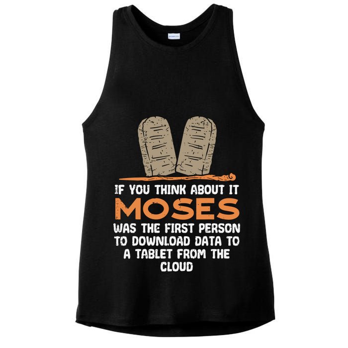 Funny Christian If You Think About It Moses Religious Ladies PosiCharge Tri-Blend Wicking Tank