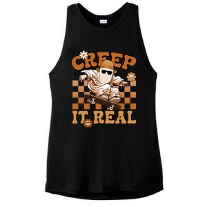 Funny Creep It Real Cute Ghost Skateboard Halloween Costume Gift Ladies PosiCharge Tri-Blend Wicking Tank