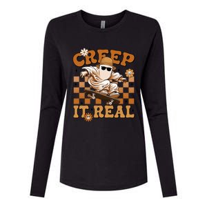 Funny Creep It Real Cute Ghost Skateboard Halloween Costume Gift Womens Cotton Relaxed Long Sleeve T-Shirt